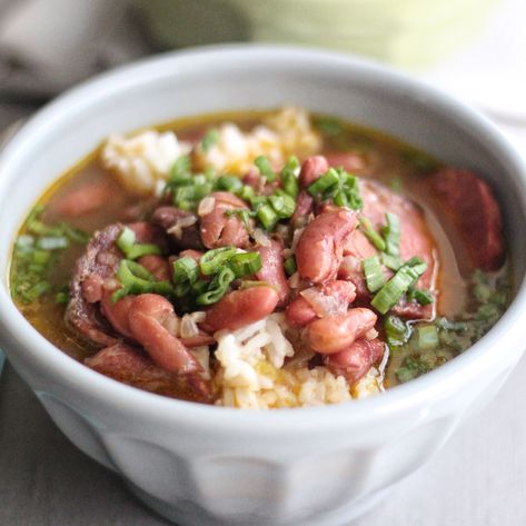 He forgot the celery and parsley! Also - no W sauce but maybe some sherry vinegar, use paprika, thyme and mace instead of creole seasoning. Try adding a bit of pickled pork sometime. ♥ Red Beans And Rice Soup, Creole Chicken, Red Bean Soup, Creole Cooking, Red Beans And Rice, Instant Pot Soup Recipes, Beans And Rice, Instant Pot Soup, Creole Seasoning