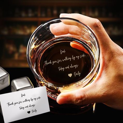 PRICES MAY VARY. Handwriting Message: Add a unique touch with your own handwritten message, making this gift even more meaningful and heartfelt for the father of the bride. Thoughtful Wedding Gift: Perfect for expressing gratitude and love, this personalized whiskey glass is an ideal gift to present to the father of the bride on the wedding day or during other special moments. High-Quality Glass: This glass is made of high-quality glass, which is lead-free and non-toxic. It is heavy and thick, a Whiskey Wedding, Personalized Whiskey Glass, Engraved Whiskey Glass, Handwriting Gifts, Loving Husband, Personalized Whiskey, Personalized Fathers Day Gifts, Whiskey Glass, Anniversary Gifts For Him