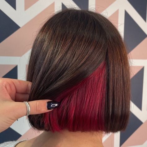 44 Peekaboo Highlights Ideas for Any Hair Color Hair 2 Colors Half Under, Long Bob With Peekaboo Color, Single Peekaboo Hair Streak, Color Tipped Hair, Wine Peekaboo Hair, Peekaboo Hair Blonde And Brown, Pickaboo Hair Dye, Bob With Peekaboo Color, Subtle Peekaboo Hair Color