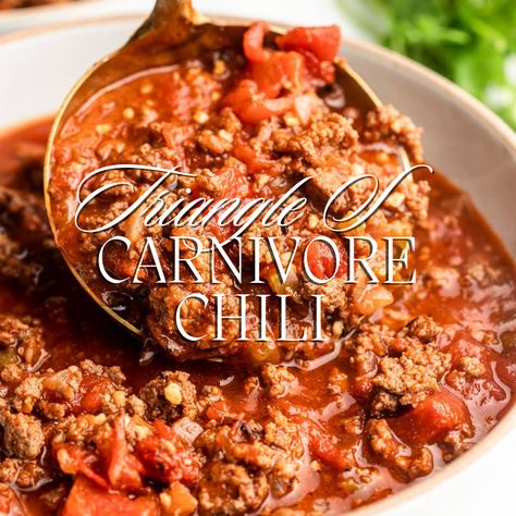 Your search for the perfect chili is finally here! It's healthy, it's hearty, and it won't make you toot. Try out my chili recipe that is perfect if you're on the carnivore or keto diet. Not for vegans lol. Don't be afraid to add more spices or eliminate some to suit your personal preferences. K, here goes! Triangle S Carnivor Chilli, Carnivore Stew Meat Recipes, Carnivore Chili Recipe Crockpot, Carnivore Chili Recipe, Carnivore Slow Cooker Recipes, Carnivore Chili Crockpot, Carnivore Diet Soup Recipes, Carnivore Diet Chili, Carnivore Diet Chili Recipe