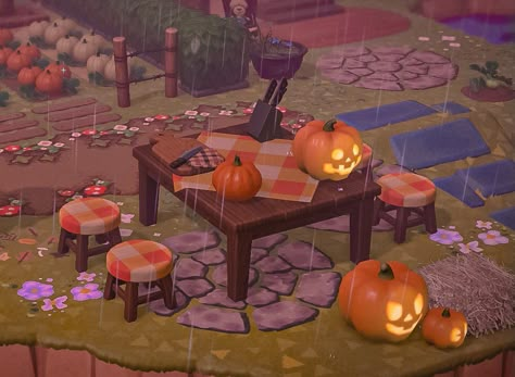 Ree 🌼 on Twitter: "New pumpkin carving area 🎃… " Acnh Halloween, Animal Crossing Pc, Halloween Furniture, Acnh Cottagecore, Ideas Animal Crossing, Pumpkin Carving Designs, Ac New Leaf, Ac Ideas, Animal Crossing Guide