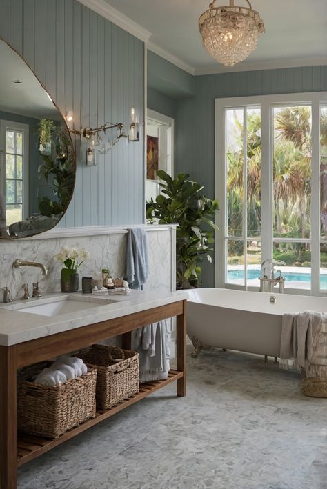 Dive into your coastal bathroom sanctuary with a rush of blues inspired by Sherwin Williams' Great Falls (SW 6495). Discover how to infuse your space with a refreshing and serene vibe in your daily interior design routine. #Ad #homedecor #homedesign #bathroom #Painthome interiorarchitecture best Wall Colors for Bathroom Colors Bright Room Colors best colors combinations bathroom bathroom Remodeling Modern Paint Colors 2024 Sea Colors Bathroom, Paint Colors 2024, Brown Tile Bathroom, Bright Room Colors, Downstairs Wc, Coastal Bathroom Design, Best Wall Colors, Bathroom 2024, Modern Paint Colors