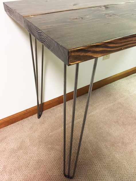 Writing Desk Diy, Hairpin Desk, Hairpin Leg Desk, Hairpin Table, Pin Legs, Farmhouse Inspiration, L Shaped Desk, Diy Desk, Hairpin Legs