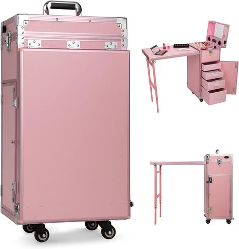 Amazon.com: Icoget Portable Rolling Manicure Table Foldable Traveling Nail Desk w/Storage, Makeup Train Case w/Worktable and Mirror, Bluetooth Player Cosmetic Trolley Case Nail Table, Pink : Beauty & Personal Care Nail Desk, Table Foldable, Organization Cart, Nail Table, Small Workspace, Makeup Station, Portable Display, Makeup Train Case, Manicure Table