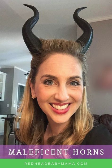 Maleficent Disneybound Accessories - Redhead Baby Mama | Atlanta Blogger Maleficent Costume Diy Horns, Maleficent Injured Outfit, Maleficent Running Costume, Malificent Horns Diy, Maleficent Headpiece Diy, Easy Maleficent Costume, Malifisenta Costume Diy, Malificent Head Piece, Maleficent Hairstyles