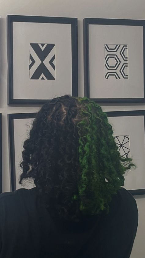 Locs Different Colors, Locs Dye Ideas, Loc Inspo Black Women Color, Peekaboo Hair Color On Locs, Purple And Green Locs, Hair Dye Ideas Locs, Two Braids With Locs, Loc Color Combos, Green Locs Men