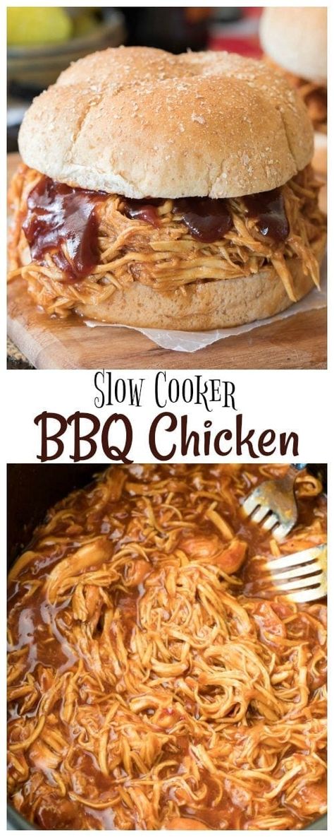 Pulled Chicken (Crock Pot BBQ Chicken) - Sugar Spun Run Slow Cooker Kip, Pulled Chicken Recipe, Crock Pot Bbq, Pulled Chicken Recipes, Simmering Pot, Crockpot Lunch, Chicken Crock Pot, Lunch Club, Slow Cooker Bbq Chicken