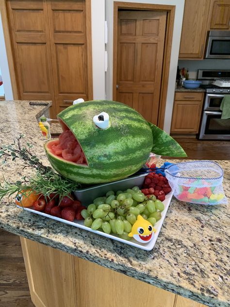 Fish Fruit Tray Party Ideas, Fish Fruit Tray, Fish Shaped Fruit Platter, Fish Watermelon Carving, Watermelon Fish Fruit Bowl, Animal Fruit Tray, Fish Watermelon, Watermelon Fish, Fishing Theme Party