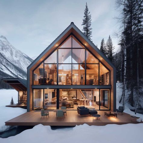 3+ Modern Cabin Designs Revolutionizing Traditional Retreats • 333+ Art Images Modern Cabin Style, Cabin Exterior Ideas, Modern Cabin Exterior, Modern Cabin Design, Cabin Style Homes, Cabin Modern, Cabin Designs, Slope House, Home Exterior Design