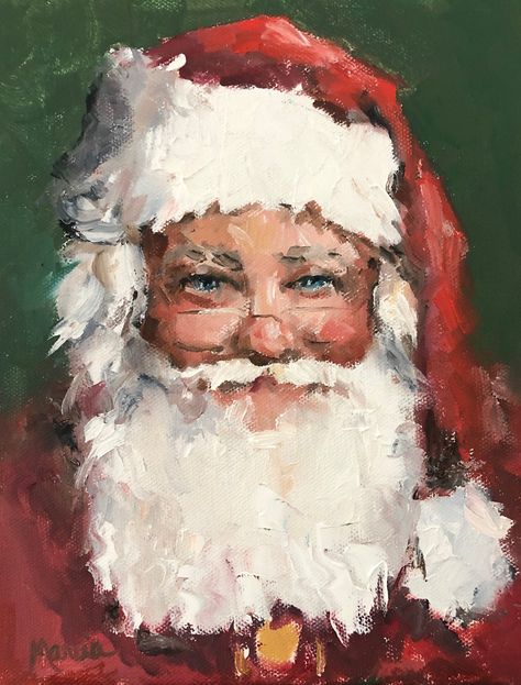 Impressionistic painting of Santa Oil on stretched canvas with deep sides painted Black Santa Claus Painting, Black Santa Painting, Christmas Art Santa, Santa Claus Acrylic Painting, Santa Portrait Painting, Vintage Santa Painting, Santa Oil Painting, Christmas Art Painting Acrylic Santa, Merry Christmas Painting On Canvas