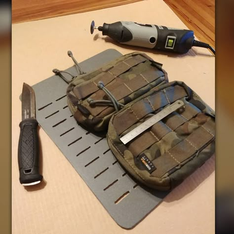 Panel Molle - DIY Molle Platform. I used Ikea TILLGÅNG. #rigidmollepanel #molleplatformsolutions  #ikea #ikeapolska #ikeahack #garberg #morakniv #diytactical #baribalpoland #wz93 Molle Panel Diy, Diy Molle Panel, Tactical Ideas, Diy Tactical, Tactical Fashion, Molle Bag, Overland Trailer, Edc Bag, Survival Bag