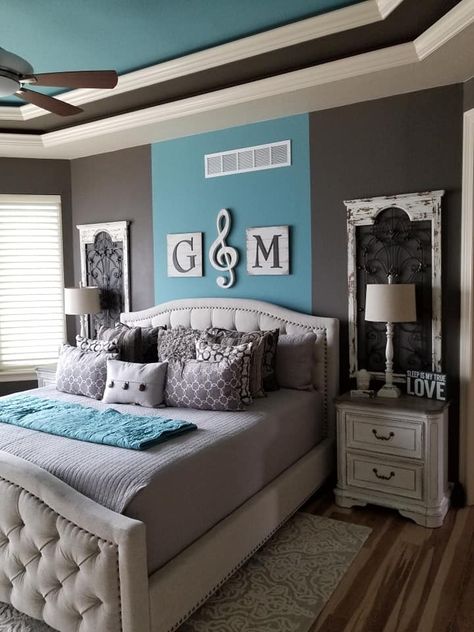 Grey And Turquoise Bedroom, Grey And Aqua Bedroom, Aqua Blue Bedroom, Gray And Turquoise Bedroom, Teal Gray Bedroom, Blue And Purple Bedroom, Aqua Bedroom, Aqua Bedrooms, Apartment Bedrooms