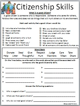 Citizenship Skills Citizenship Activities, Citizenship Lessons, Life Skills Class, 3rd Grade Social Studies, Life Skills Lessons, Global Citizenship, Character Counts, Teaching Life Skills, Social Studies Worksheets