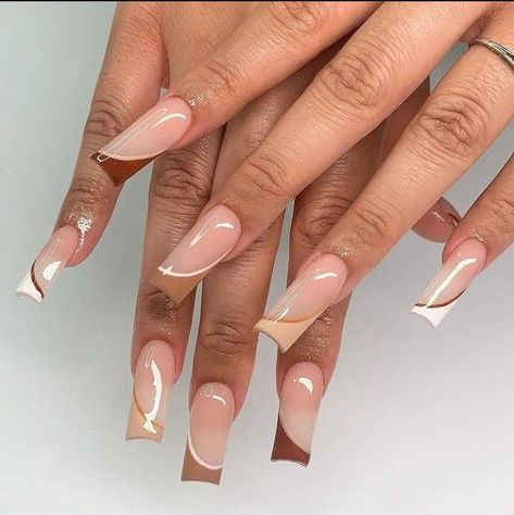 Square Shaped Nail Designs, Black Woman Nails Aesthetic, Unique Trendy Nails, Nail Ideas Dark Skin Black Women, Cute French Tips Nails Acrylic, Brown Marble Nails French Tip, Brown Nails Ideas Square, Acrylic Nails For Darker Skin Tones, Brown Nails Ideas Short