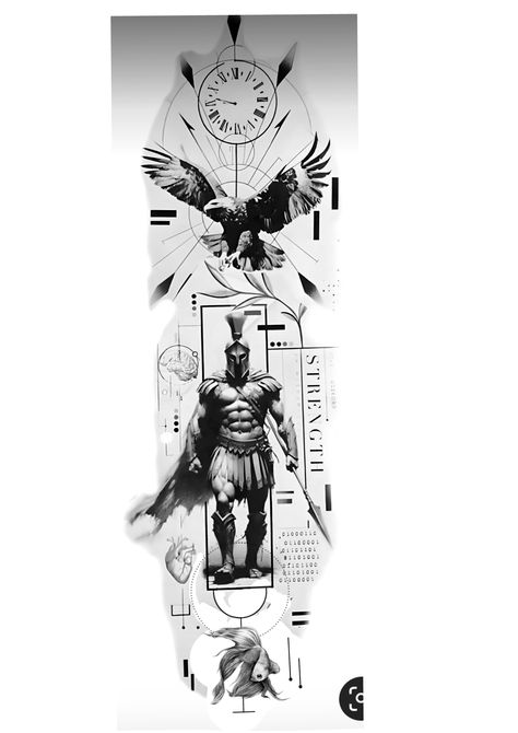 Greek Gods Tattoo Design, Greek God Tattoo Design, Geometric Tattoo Sleeve Designs, Tatoo 3d, Warrior Tattoo Sleeve, Greek God Tattoo, Ancient Art Tattoo, Gladiator Tattoo, Geometric Line Tattoo