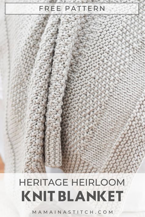 This beautiful heirloom knit blanket is easy to make and beautiful to gift! Baby Blankets Knitted Pattern Free, Free Knit Blanket Pattern, Knitting Baby Blankets, Knit Afghan Patterns Free, Knit Throw Blanket Pattern, Mama In A Stitch, Easy Blanket Knitting Patterns, Easy Knit Blanket, Knit Blanket Pattern