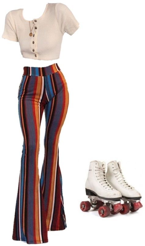 70s Roller Skating Outfits, Cute Roller Skating Outfits, 80s Roller Skating Outfit, 80s Outfits Women, Retro Inspired Outfits, Roller Skating Outfits, Extra Outfits, Outfits 70s, Quad Skates