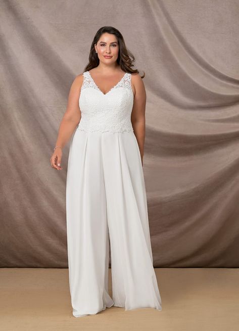 Azazie Florine BG Wedding Dresses | Azazie Jumpsuit Wedding Dress Plus Size, Plus Size Bridal Suit, Wedding Pantsuit The Bride Plus Size, Wedding Pantsuit The Bride, Wedding Jumpsuit The Bride, Olsen Wedding, Wedding Romper, Wedding Jumpsuits, Rainbow Wedding Dress