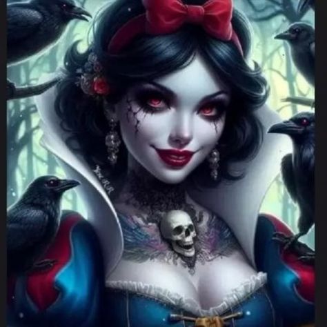 Gothic Disney Princesses, Dark Disney Princess, Dark Disney Art, Disney Pin Up, Goth Disney Princesses, Goth Disney, Evil Disney, Disney Illustration, Harley Quinn Artwork