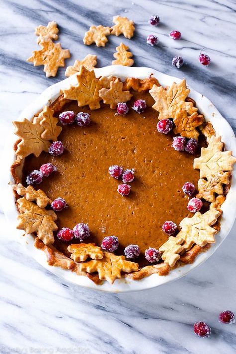 Bursting with flavor, this pumpkin pie recipe is my very favorite. It's rich, smooth, thick, and tastes incredible on my homemade pie crust! sallysbakingaddiction.com The Great Pumpkin Pie Recipe, Pie Crust Leaves, Holiday Pies Recipes, Holiday Pie, Best Pumpkin Pie, The Great Pumpkin, Pumpkin Pie Recipe, Sugared Cranberries, Holiday Pies