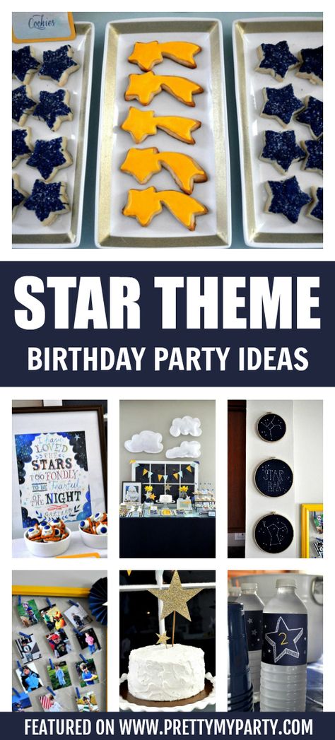 Twinkle Twinkle Little Star Party - Pretty My Party - Party Ideas Star Birthday Party Ideas Decoration, Star Themed Party Food, Star Party Food Ideas, Star Studded Party Ideas, Star Themed Birthday Party Target, Star Themed Birthday Party, Gold Star Birthday Theme, Star Themed Party, Sugar Cookie Desserts