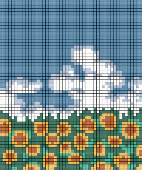 Sunflowers Pixel Art, Sunflower Tapestry Crochet, Grass Plants, Cross Stitch Pattern Maker, Flowers Field, Cross Stitch Quotes, Crochet Case, Graph Crochet, Fair Isle Knitting Patterns