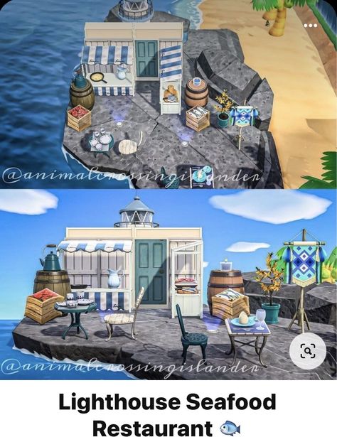 Animal Crossing Lighthouse Ideas, Acnh Seafood Restaurant, Animal Crossing Restaurant, Animal Crossing Fish, Animals Crossing, Animal Crossing Guide, Animal Crossing Wild World, Acnh Ideas, Animal Crossing Villagers