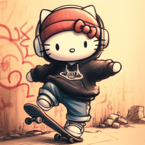 Trippy Hello Kitty, Gangster Hello Kitty, Skater Hello Kitty, Santos Gang On My Block, Hello Kitty Theme Party, Kitty Kisses, Graffiti Girl, Whatsapp Wallpaper Cute, Chicano Drawings