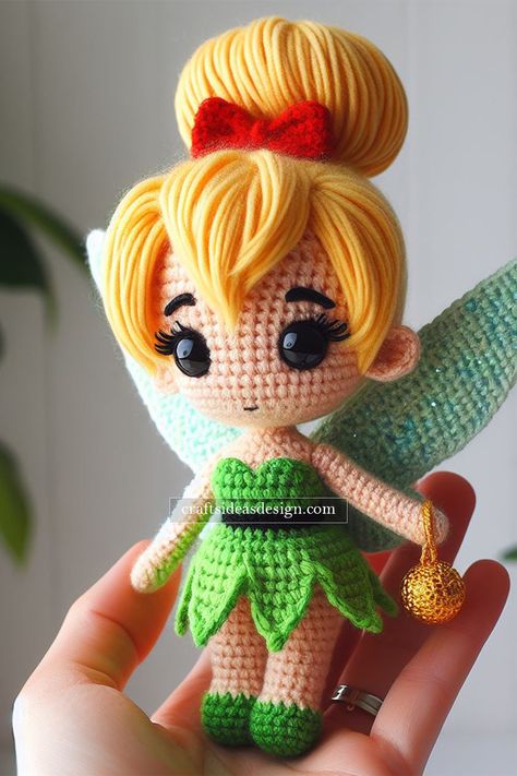 Tinker Bell Amigurumi Peter Pan Crochet Pattern, Crochet Tinkerbell Pattern Free, Tinker Bell Crochet, Crochet Tinkerbell, Peter Pan Crochet, Crochet Barbie Doll, Disney Crochet Patterns, Crochet Fairy, Crochet Animal Amigurumi