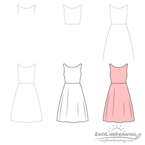 How to Draw a Dress Step by Step - EasyLineDrawing Drawing A Dress Step By Step, How To Draw A Dress Easy, How To Draw Outfits Step By Step, How To Draw A Dress Step By Step Easy, How To Draw Dresses Step By Step, How To Draw A Dress Step By Step, How To Draw Clothes Step By Step, How To Draw Dresses, How To Draw A Dress