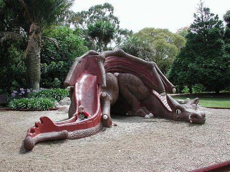 Dragon Slide by inky squid, via Flickr Dragon Playground, Landscaping Around Patio, Concrete Art, Melbourne Victoria, School Decorations, Slide In, Outdoor Art, Parks And Recreation, Melbourne Australia