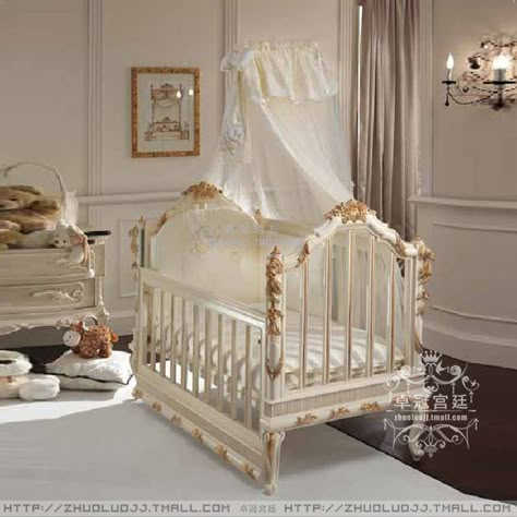 European baby crib new classical wood carved baby bed villa princess room white gold baby bed White Baby Cribs, Luxury Baby Room, Baby Boy Bedroom, Nursery Room Inspiration, Princess Room, Baby Cot, Nursery Baby Room, White Rooms, Kids Interior