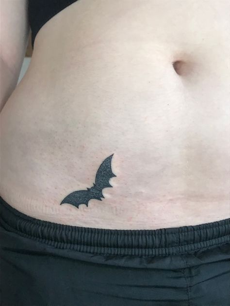 Stick And Poke Bat Tattoo, Bat Tattoo Stick And Poke, Hand Poked Tattoo Unique, Bat Hip Tattoo, Mini Bat Tattoo, Bat Stick And Poke, Gothic Stick And Poke, Dainty Tattoos Unique, Sick Tattoos For Women