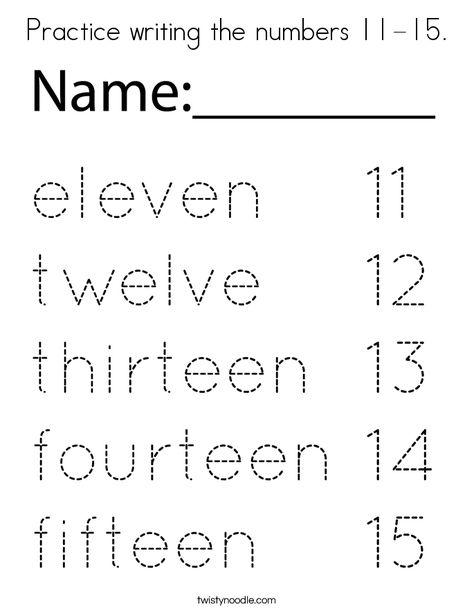 Practice writing the numbers 11-15 Coloring Page - Twisty Noodle Number Writing Worksheets, Number Words Worksheets, Numbers Worksheets, Twisty Noodle, Boutique Logo Design, Sorting Games, Business Board, Numbers Preschool, Practice Writing