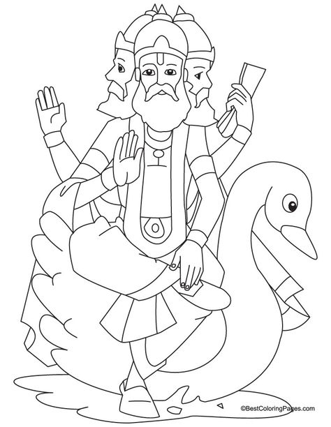 Lord Brahma coloring page Lord Brahma Drawing, Brahma Drawing, Chamba Rumal Embroidery Motifs Sketch, Lord Brahma, God Drawing, Diwali Activities, Children Drawing, Kutch Work Designs, Krishna Drawing