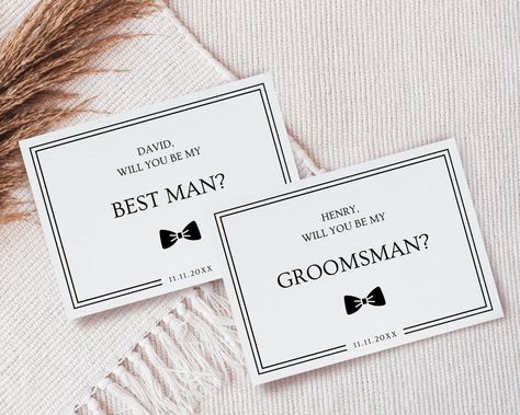 "Groomsmen proposal card template, Best man proposal gift printable, Will you be my groomsman card editable, Elegant groomsman proposal card Looking for elegant and easy to edit groomsmen + best man proposal card template for your oncoming wedding? You're at the right spot. 😉 This proposal template features a modern, minimalist and elegant design. Wanna ask friends to be your groomsmen? This is the best and unexpected way. Use code LINASPA40 to save 40% off when you order 3 or more items!  🖤WHAT WILL YOU RECEIVE🖤 Please note that this is a DIGITAL download listing. No physical product will be delivered to you. After purchasing you will receive an email from Etsy that will link you to your downloadable PDF file with a link to Canva. Groomsmen + best man proposal card template  - Sizes 6x Be My Groomsman Card, Best Man Proposal, Groomsman Card, Groomsman Proposal, Be My Groomsman, Groomsmen Proposal, Gift Printable, Proposal Template, Bridesmaids And Groomsmen