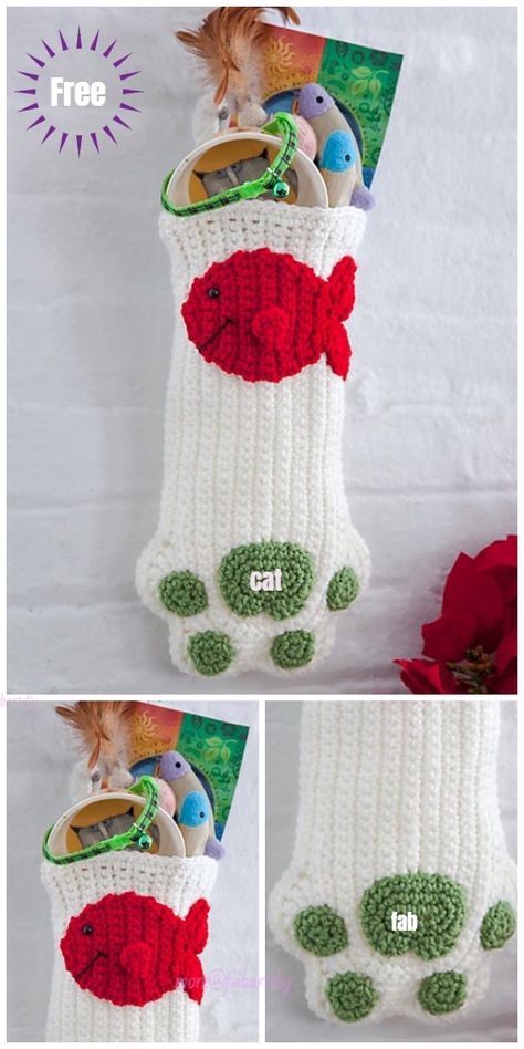 Christmas Crochet Cat Paw Stocking Free Crochet Pattern - Video tutorial Paw Stocking, Paw Crochet, Stocking Pattern Free, Crochet Christmas Stocking Pattern, Cat Christmas Stocking, Cat Stockings, Christmas Crochet Patterns Free, Crochet Stocking, Crocheted Christmas