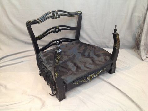 Dog Cave Bed, Goth Cat, Diy Gothic, Dog Cave, Cave Bed, Small Pet Bed, Black Molding, Diy Dog Bed, Old Chair