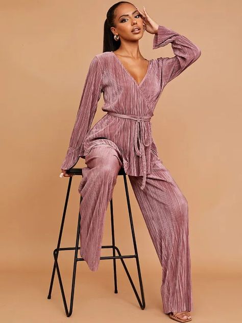 Pleated Co Ord Set, Co Ords Outfits, Western Dresses For Women, Modest Dresses Fashion, Trouser Co Ord, Pink Suit, Antique Clock, Top And Pants Set, Classy Work Outfits