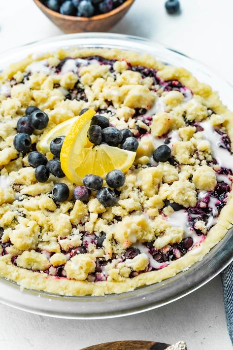 This wild blueberry pie is topped with a brown sugar streusel (I know, streusels are life!) and the shortbread crust is so rich and buttery! #blueberrypie #fruitpie #shortbreadcrust Pie With Shortbread Crust, Wild Blueberry Pie, Shortbread Crust Recipe, Oh Sweet Basil, Best Blueberry Muffins, Blueberry Tart, Tarts Crust, Basil Recipes, Blueberry Desserts