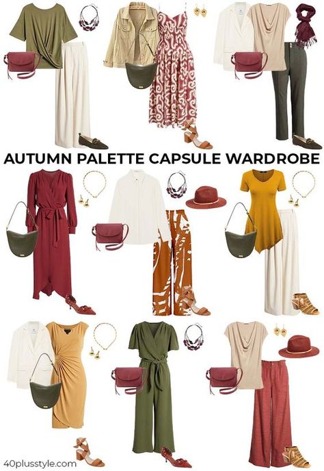 Fall Color Palette Clothes Fashion, Autumn Color Palette Outfits For Summer, Autumn Color Palette Summer Outfits, Outfits For Autumn Color Type, Deep Autumn Romantic Outfits, Warm Deep Autumn Color Palette, Deep Autumn Color Palette Outfits For Summer, Autumn Color Palette Clothes, Autumn Color Palette Fashion Outfit