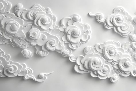 Cloud Sculpture, Frame Sculpture, Cloud Frame, Floral Clouds, Cloud Artwork, 3d Clouds, White Backgrounds, Embossed Wallpaper, 3d Background