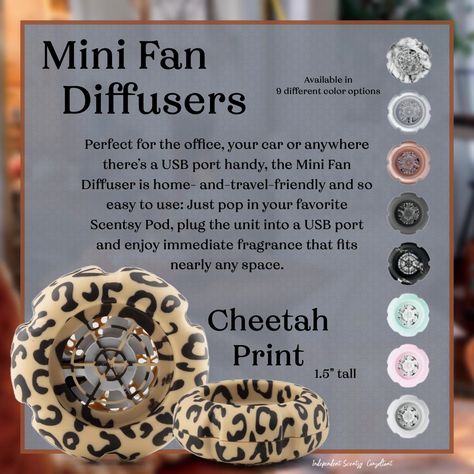 Scentsy Cheetah Mini Fan, Scentsy Mini Fan Diffuser 2024, Mini Fan Diffuser Scentsy, Scentsy Catalog, Scentsy Oils, Scentsy Products, Scent Warmers, Scentsy Party, Scentsy Bars