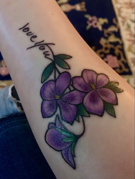 Violet Flower Tattoo Designs, African Violet Tattoo, Violet Tattoos, Violet Flower Tattoos, Cross Stitch Tattoo, Violet Tattoo, Kiss Tattoos, Tattoo Concepts, Flower Wrist Tattoos