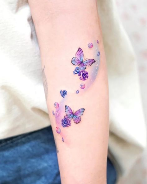 30 Best Butterfly Tattoo Ideas You Should Check Butterfly Tattoo Colorful, Watercolor Butterfly Tattoos, Butterfly Tattoo With Color, Color Tattoos For Women, Butterfly Tattoo Color, Nice Tatoos, Yellow Butterfly Tattoo, Cute Sister Tattoos, Watercolor Butterfly Tattoo