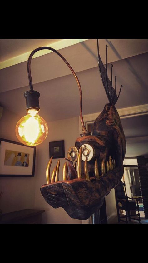 Lampe Steampunk, Halloween City, Steampunk Tendencies, Fish Lamp, Steampunk Lamp, Deco Originale, Angler Fish, Purple Home, Lighting Inspiration