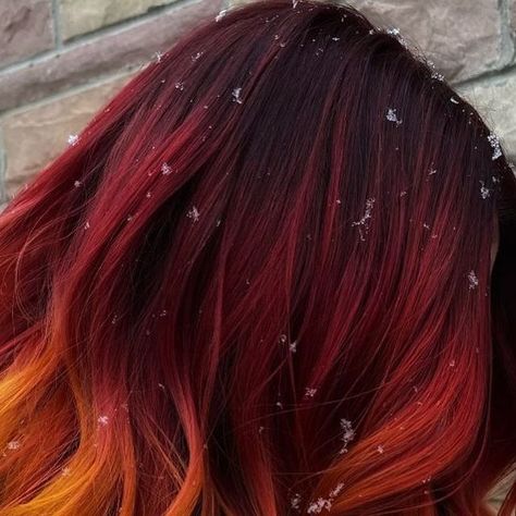 Pulp Riot Hair Color on Instagram: "@jesslikewoah_ is the artist ✴️ #PulpRiotSemis are the paint. 

🎨 Shades used: Pyro with Bloodshot, Nuclear with Fireball, and Satire with Nuclear

Image description: A picture of the right side of a woman's head looking down. She has medium length, red, orange, and yellow ombre hair." Yellow Ombre Hair, Pulp Riot Hair Color, Fire Hair, Pulp Riot Hair, Yellow Ombre, Pulp Riot, Different Hair Colors, Image Description, Paint Shades