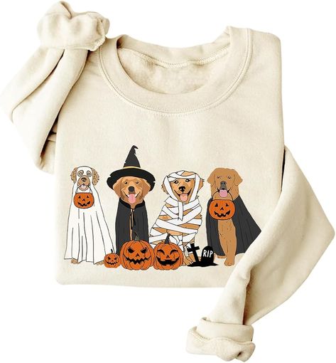 Amazon.com: Golden Retriever Ghost Dogs Sweatshirt, Halloween Golden Retriever Ghost Dog Sweatshirt, Unisex Shirt : Clothing, Shoes & Jewelry Golden Retriever Sweater, Sweatshirt Inspiration, Tshirt Prints, Sweatshirt Ideas, Ghost Dog, Sweatshirt Halloween, Dog Sweatshirt, Fun Sweatshirts, Cute Sweatshirts