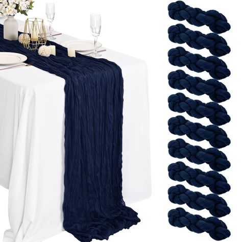 PRICES MAY VARY. 【10 PACKS Included, Size & Color】- You will get 10 PACKS Navy blue cotton and linen gauze tablecloth runner, with wrinkled, approx.35" wide and 10 ft length.Our fall table runners are 120 inches long and perfect for both rectangular and round tables or other shaped tables.And They are the perfect decoration for wedding arches or tables, chair belts, curtains, fireplaces, cabinets, sofas, etc. 【Elegant Display for Boho Tablecloth Runner】- The table runners are made of cotton chee Table Cloths For Weddings, Navy Wedding Decor, Navy Blue Tablecloth With Burlap Runner, Navy Blue Cheesecloth Table Runner, Navy Cheesecloth Table Runner, Navy Chiffon Table Runner, Table Runners Navy Blue, Boho Wedding Table Runner, Banquet Table Decorations