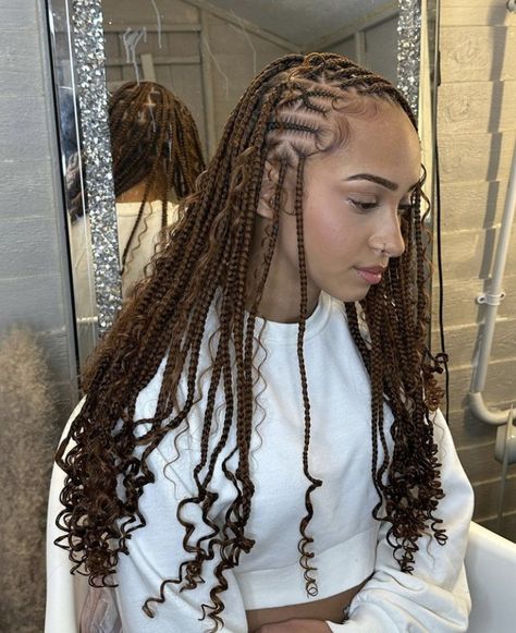 Brown boho flip over Fulani braids Long Cornrows, Short Box Braids Hairstyles, Auburn Brown, Goddess Braids Hairstyles, Braided Cornrow Hairstyles, School Hair, Braids Hairstyles Pictures, Quick Braided Hairstyles, Cute Box Braids Hairstyles